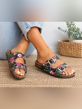 Floral Double Buckle Comfort Slide Sandals Women’s Size 10 Birkenstock Inspired